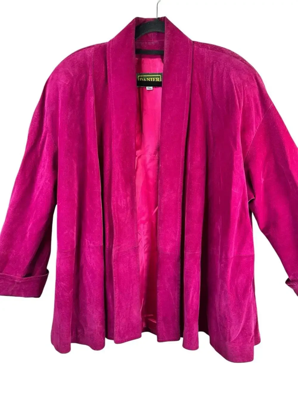Vintage Danier Fuchsia Suede Leather Jacket Blazer Size M Open Front Hot Pink